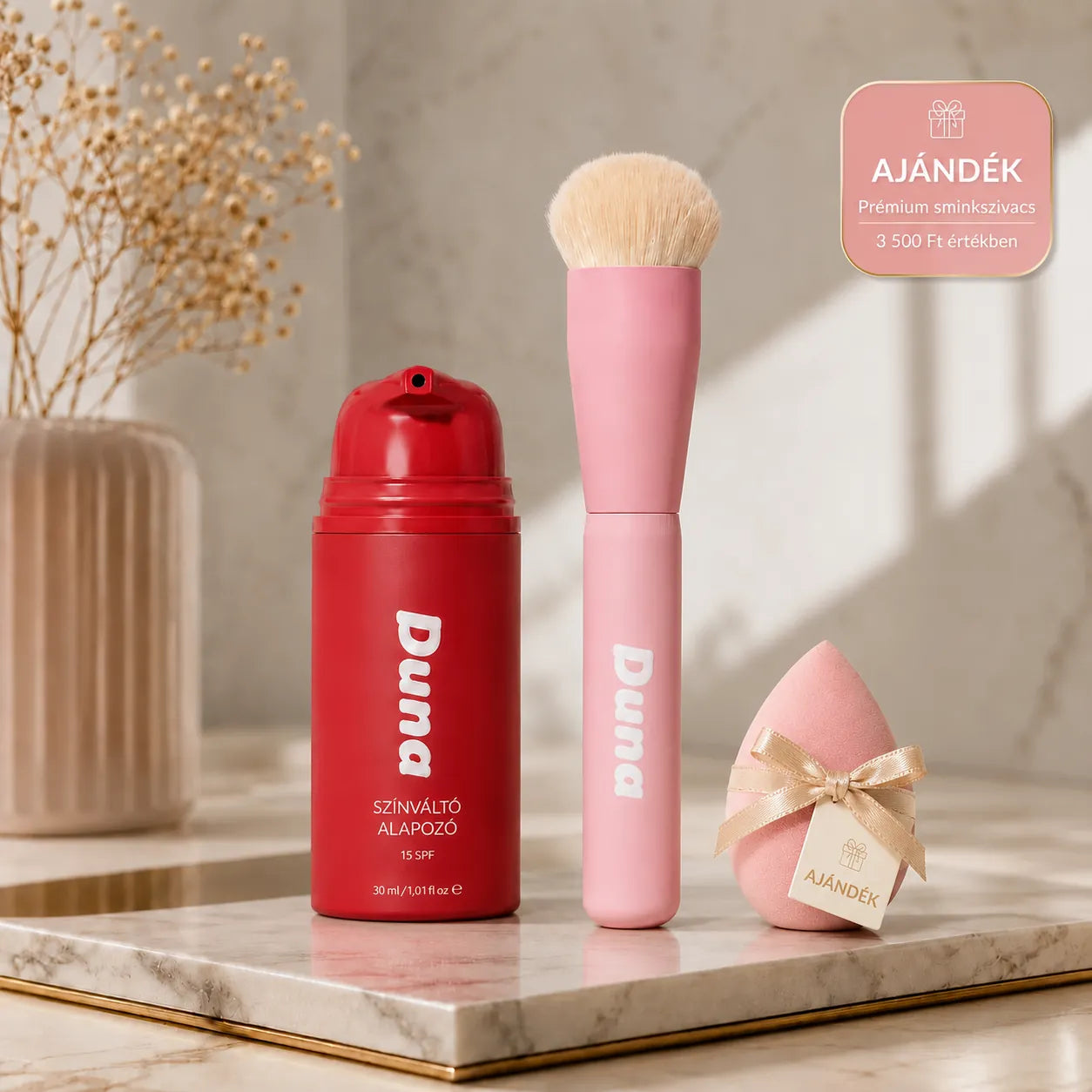 DUNA Perfect Match Kit™ színváltó alapozó sminkecsettel és ajándék sminkszivaccsal